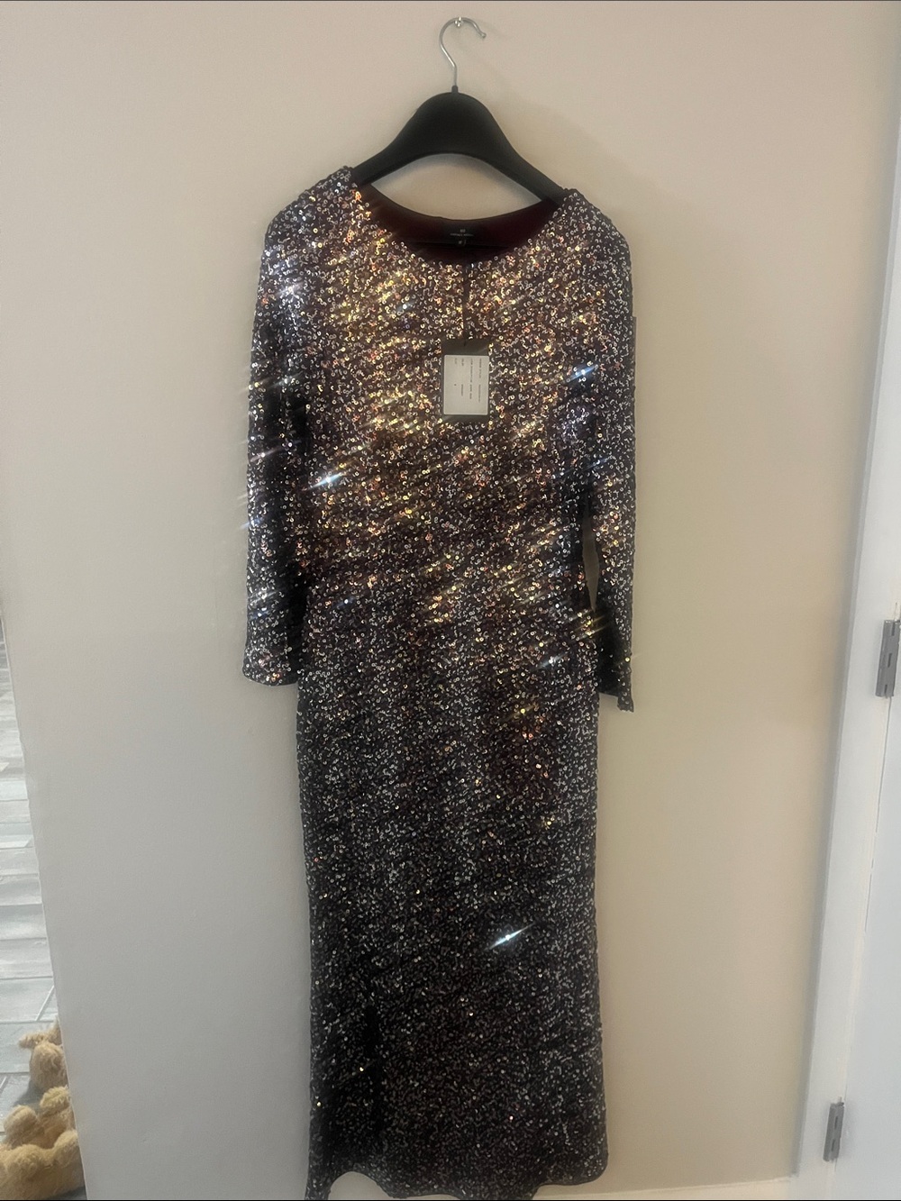 Sequin Long Sleeve Evening Dress - Sparkling Black NWT Size M